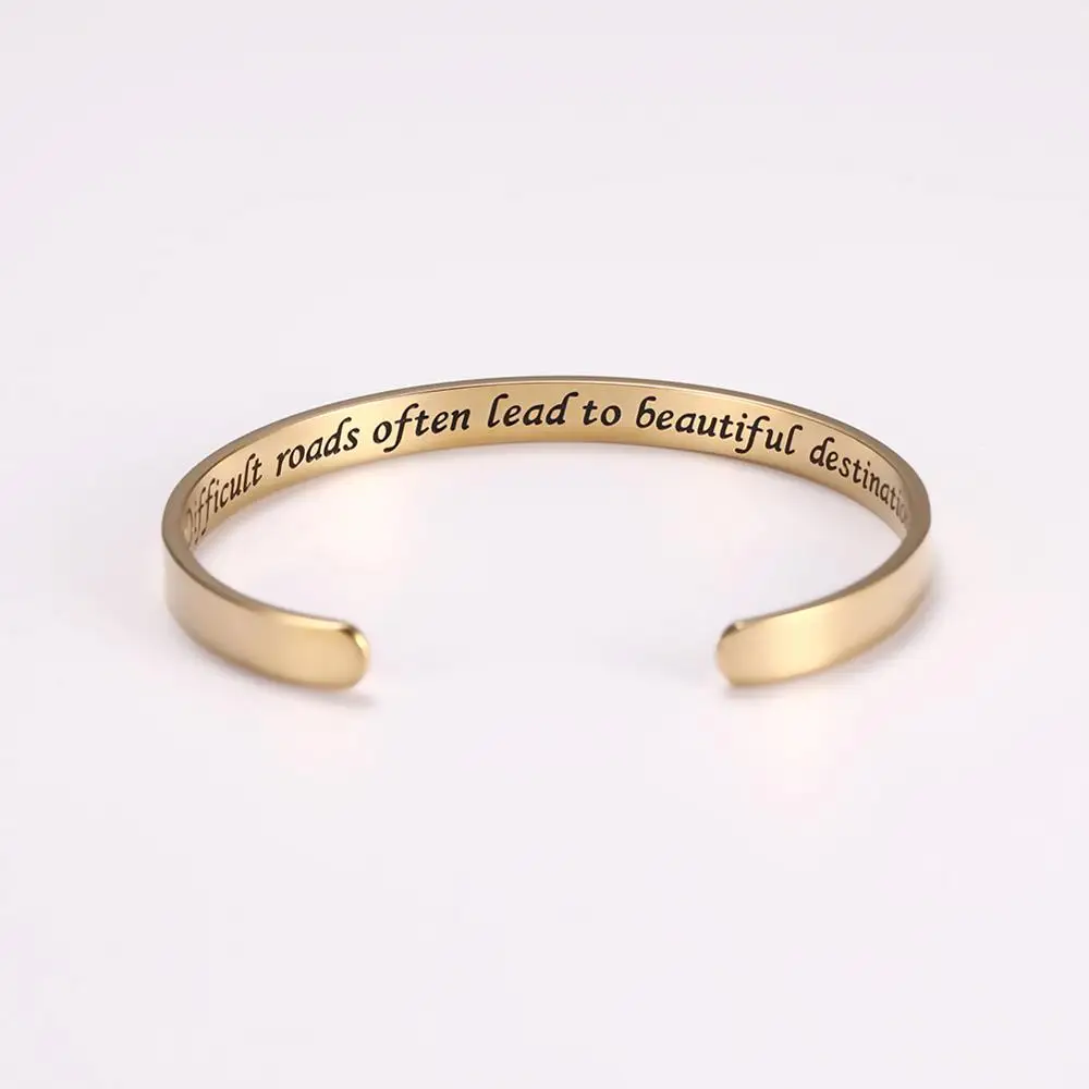 Myshape Stainless Steel Difficult Roads Often Lead to Beautiful Destinations Health Balance Magnetic Women Man Bracelet Bangles - Окраска металла: Gold Color 1