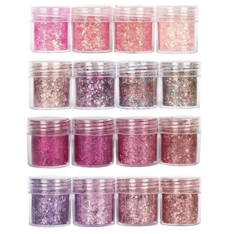 Set Of 4 10ml Chunky Pink Series Nail Glitter Powder Sequins Powder For