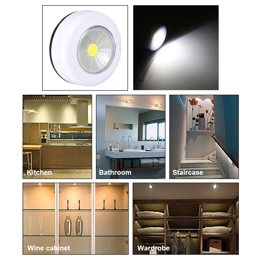 Super Bright COB Under Cabinet Light Wireless LED Closet Night Lamp Battery Powered Wardrobe Cupboard Lamp For Bedside Kitchen