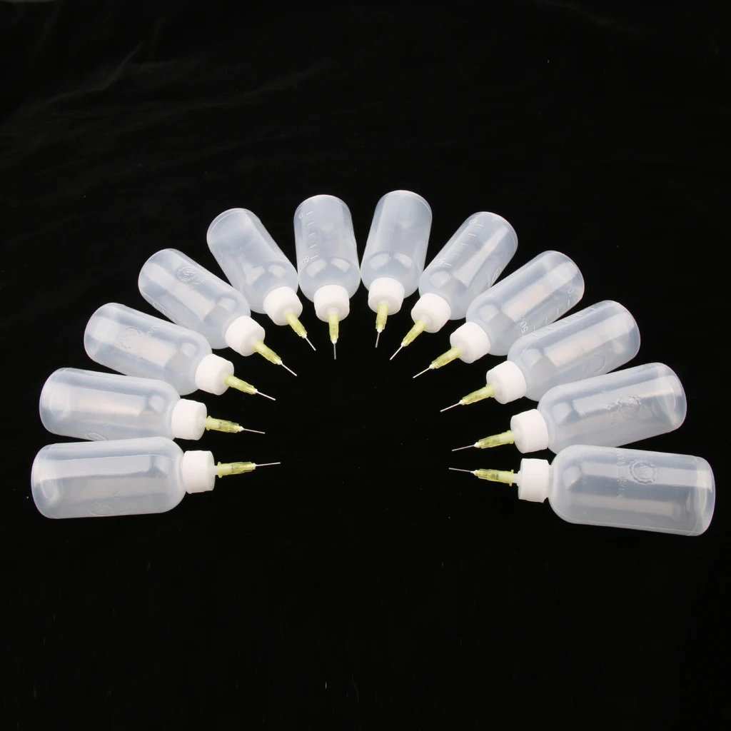 Glue Applicator Bottles Needle Tip Liquid Dropper Filling Bottles 50ml (Clear White Plastic) - 12 Pieces
