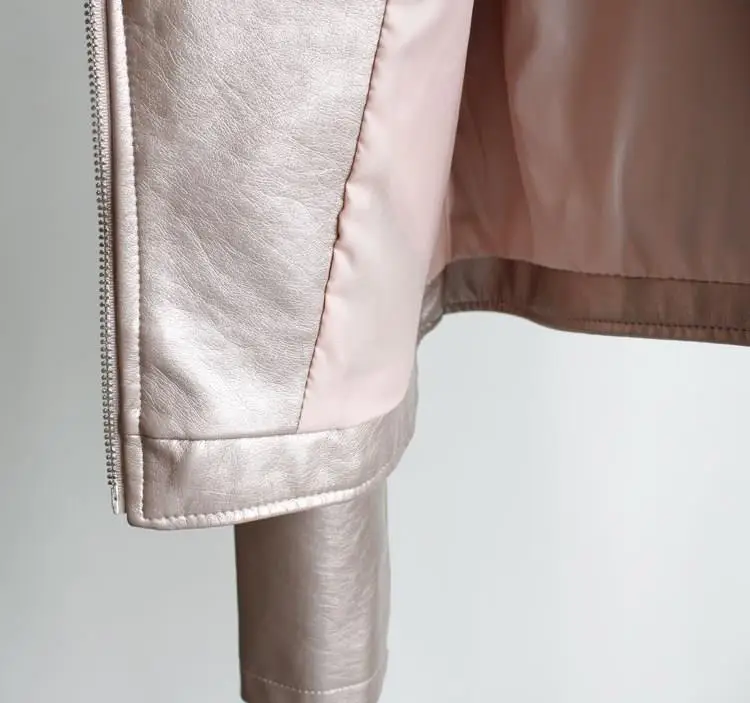 Fall Soft Outerwear Pu Leather Jacket Women Silver Motorcycle Coat Short Faux Leather Biker Jacket