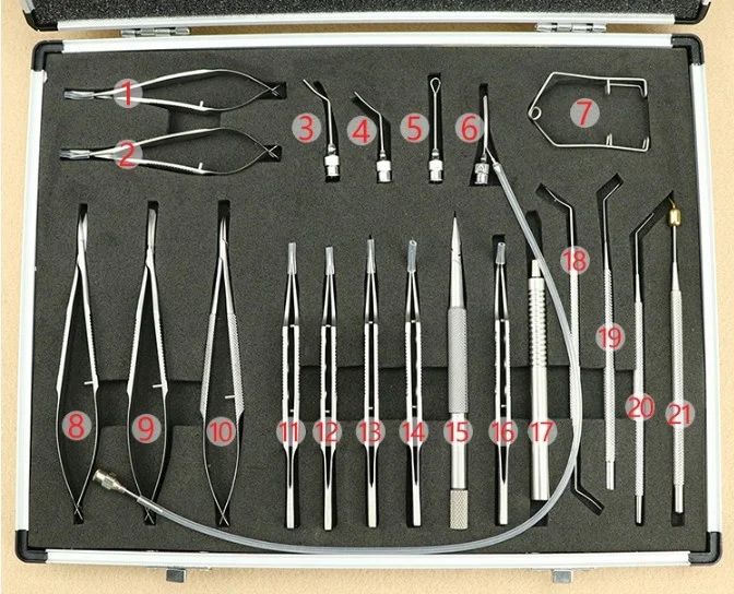 21Pcs/set Titanium Alloy Eye Ophthalmic Cataract & Intraocular Set Surgical Instrument Eye Micro Surgery Tools