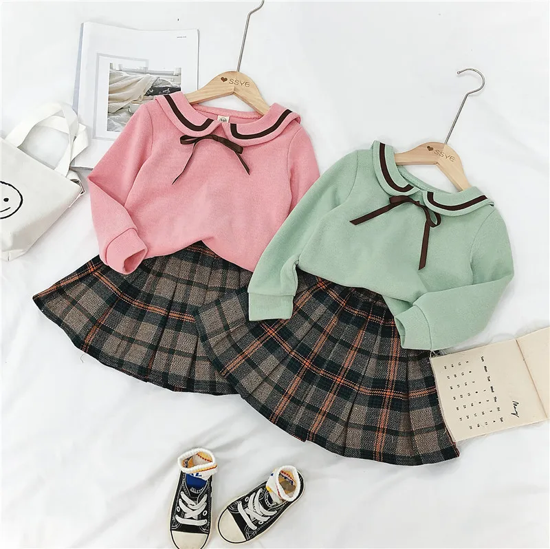 

CHILDREN'S Suit 2020 Spring New Products Korean-style Girls Cartoon Bear Ear Hoodie + Pleated Waist Skirt Two-Piece Set