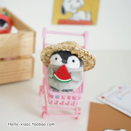 Японские Kawaii мягкие игрушки положительная энергия Пингвин Подвеска плюшевая кукла соломенная шляпа игрушечный пингвин куклы - Цвет: gray