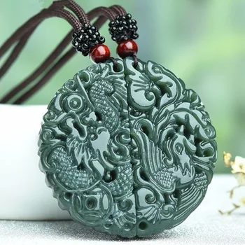 

1 Set Original Jade Necklace Pendant Carved Jade Dragon Phoenix Pendant Necklace Lover's Jewelry Jade Jewelry