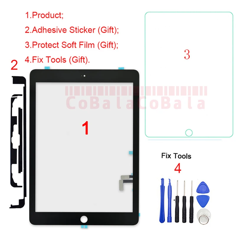1 Uds marca nuevo para el iPad 5 2017 5th Gen A1822 A1823 Digitalizador de pantalla táctil de pantalla de cristal de repuesto de reemplazo