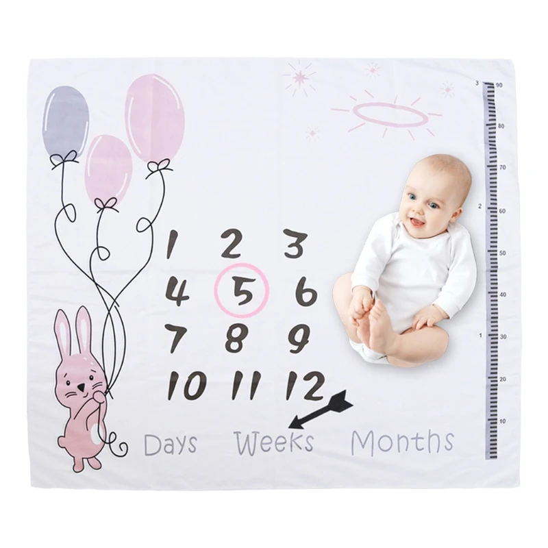 1 Set Baby Monthly Record Growth Milestone Blanket Newborn Photography Props Accessories Cartoon Printing Background cotton muslin blanket cotton blanket swaddle blanket cotton gauze blanket cotton knit blanket