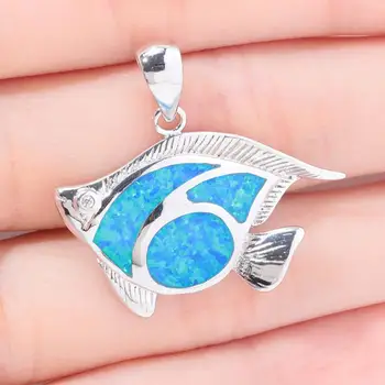 

100% 925 Sterling Silver Jewelry Women Pendants Cute Fish Blue Fire Opal Pendant Silver Pendant Necklace without Chain for Gift