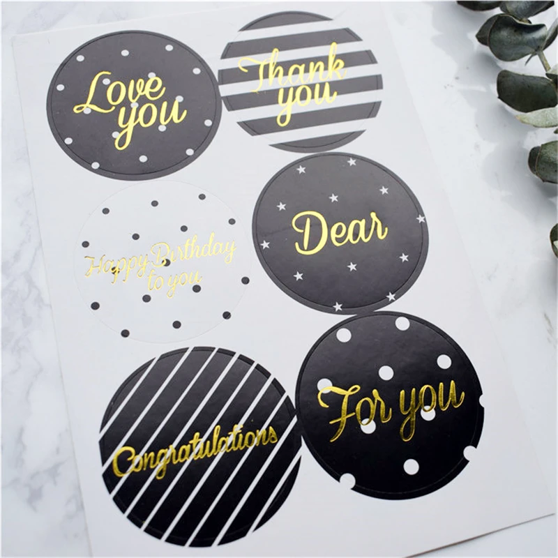 

180pcs Simple Black-and-White Gold-stamped THANK YOU/FOR YOU/ LOVE YOU Sealing Sticker/Gift Sticker/Gift DIY Decorative Sticker