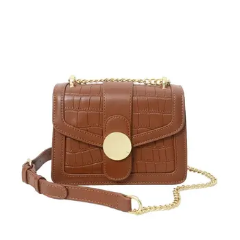 

Women Shoulder Bag Fashion Messenger Bag Female Chain Bag Small Lady Square Bag Light Stone Pattern With Compartment Brown