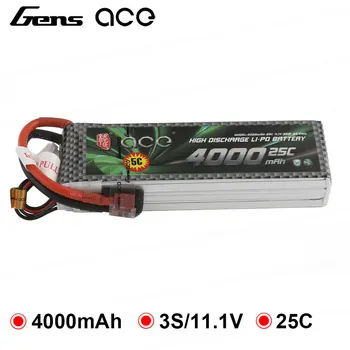 

Gens ace Lipo 2S 3S Battery 7.4V 11.1V 4000mAh Pack 25C XT60 T Connector for Graupner RC Helicopter Car FPV Drone Boat