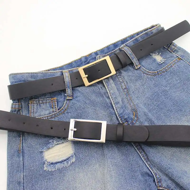 

Women Belts For Dress Ladies 2020 New Fashion Spring Summer Fall Rectangle Buckle Silver Gold Belt