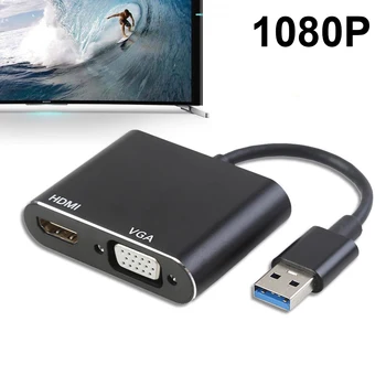 

USB 3.0 to HDMI VGA 1080P Adapter Good Toughness Strong Endurance 2 in 1 Hub Video Converter for Mac OS HDTV