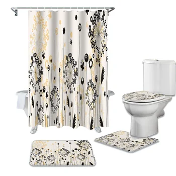 

Dandelion Flower Butterfly Shower Curtains Set Bath Mat Set Toilet Cover Waterproof Bathroom Shower Curtain and Rug Sets