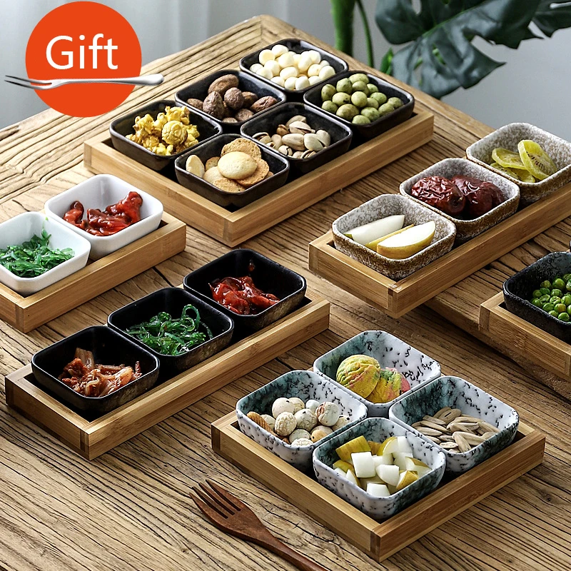 

Ceramic Divided Grid Fruit Plate Japanese-Style Salad Dishes Creative Snack Dessert Tray Decoration Kitchen Accessories Supplies