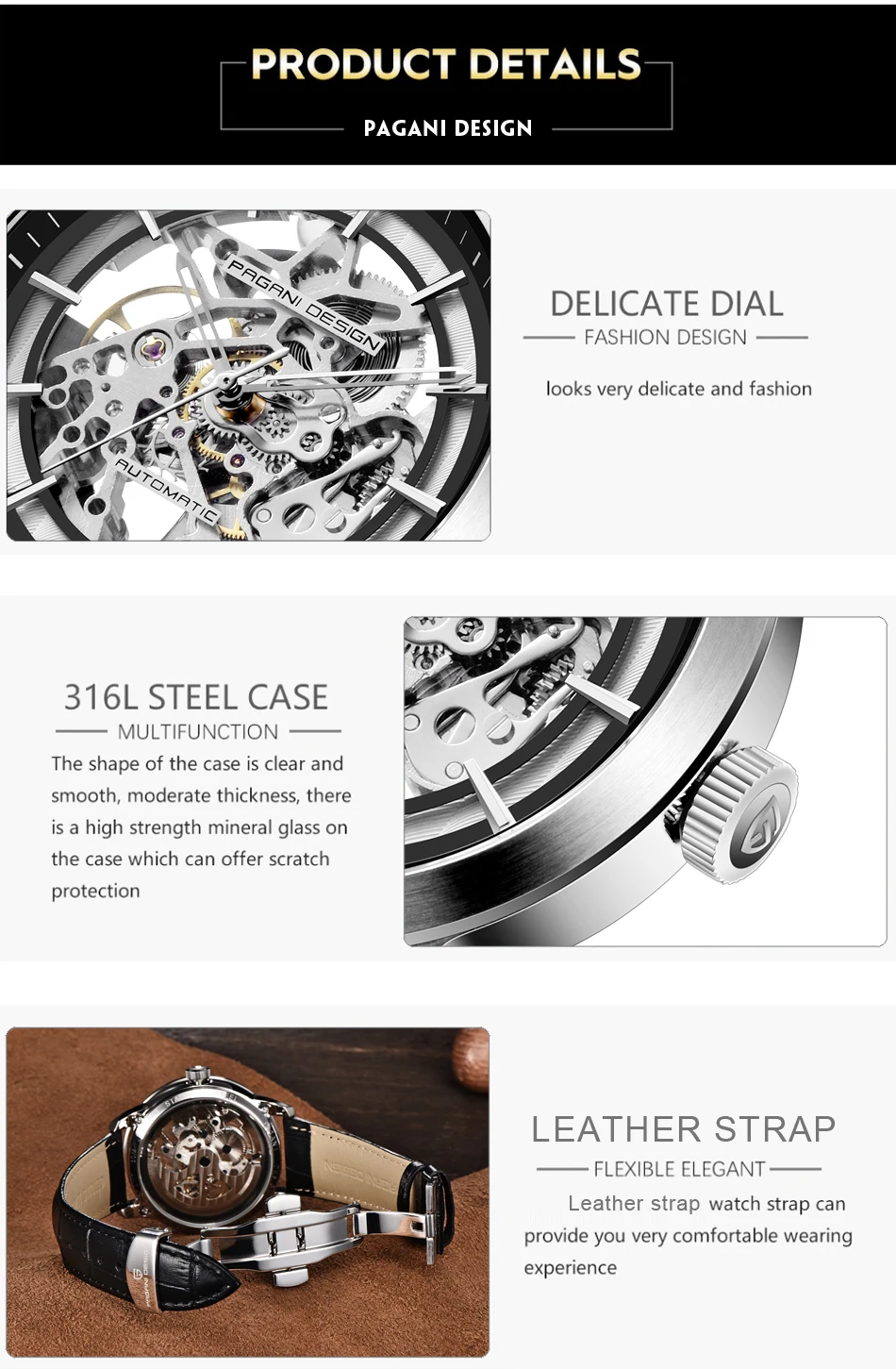 2021 Pagani Design New Men's Luxury Automatic Mechanical Watch Stainless Steel Waterproof Sports Leather Watch Relogio Masculino