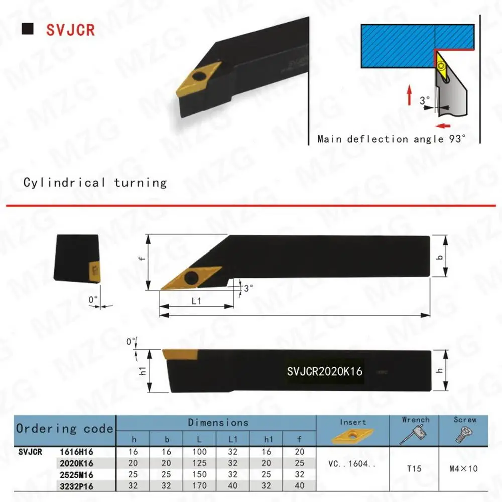 MZG 16*16 20*20 SVJCR1212H11 CNC держатели внешних токарных инструментов Токарный станок