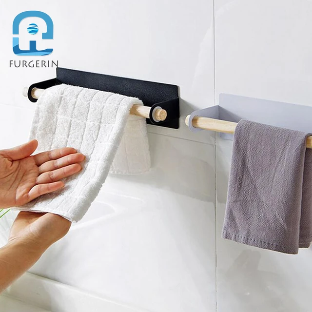 Hand Towel Holder Rack Wall Mounted Adhesive Storage Bathroom Organizer  Self-adhesive Towel Bars Shelf Wrought