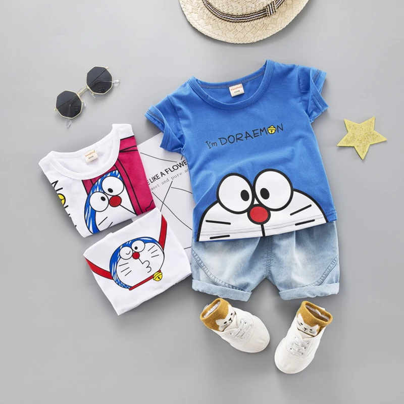 Baby Boys Girls Summer Clothes Cartoon Doraemon Cotton Short Sleeve T