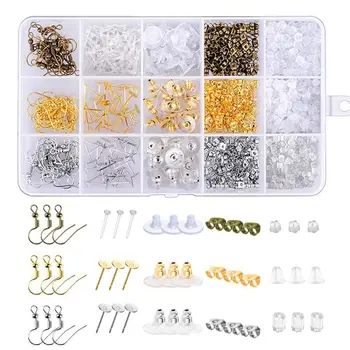 

1200Pcs Earring Backs Kit with 15 Style Earring backings, Earring hooks and Earrings posts