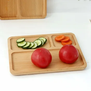 

Building Blocks of Creative Meal Trays Simple Square Children Wood Plate Japanese Seperated Foodware Dining Plate Wooden