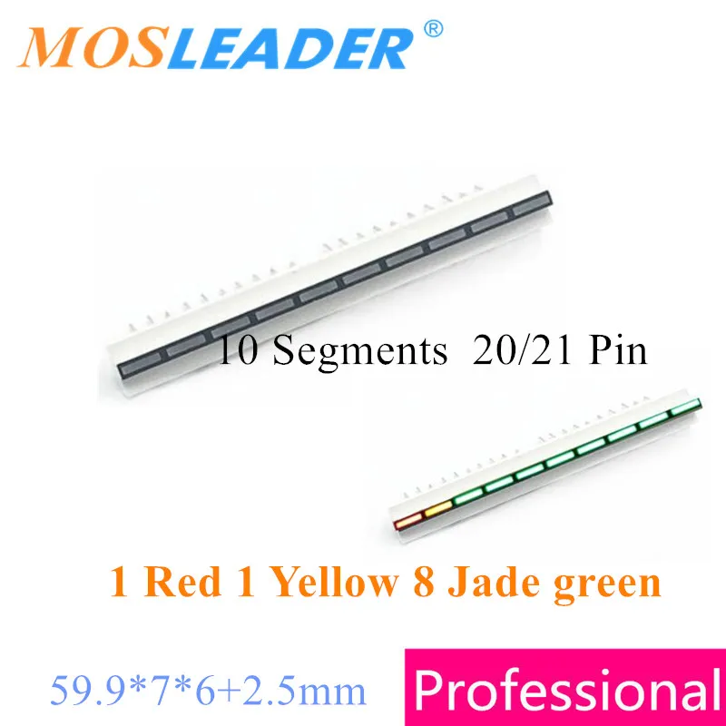 Mosleader-1 빨간색 1 노란색 8 녹색 20P 21P 10 세그먼트 디스플레이 일방적 핀, 100*7*6 10 세그먼트 막대 그래프 LED 막대 그래프, 59.9 개