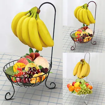 

Decorative 11in Round Fruit Vegetable Chrome Wire Basket Metal Bowl With Banana Holder Kitchen Storage Desktop Display New