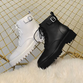 

Women's ankle boots natural leather autumn and winter Side zipper metal buckle womens designer boots platform shoes warm shoes