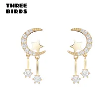 Крошечные трендовые серьги-гвоздики из розового золота с кубическим цирконием и лунной звездой, роскошные серебряные серьги 925 пробы для женщин, корейские ювелирные изделия, E-h0381