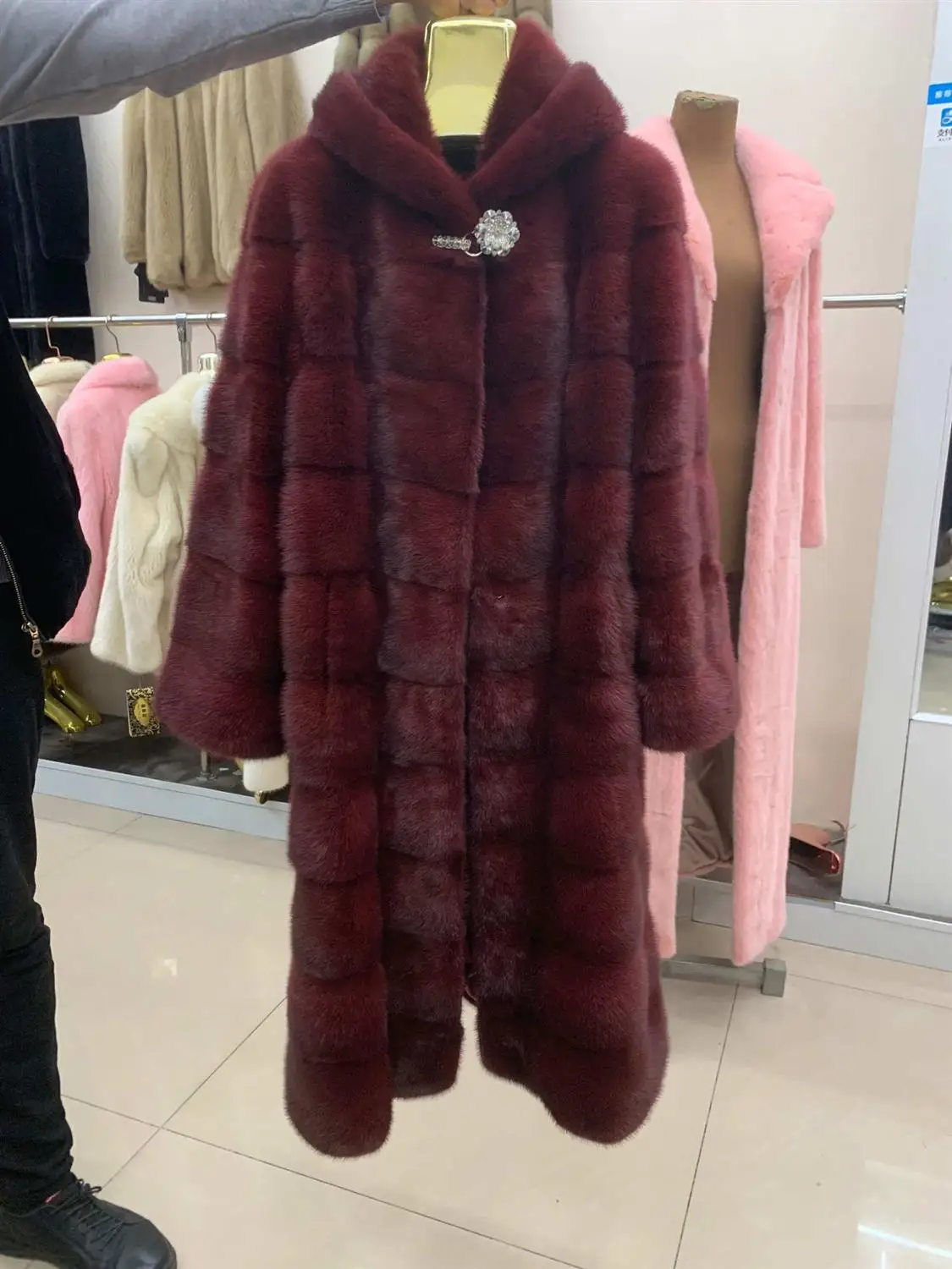Picture color Collar Натуральное меховое пальто средней длины, стильное Норковое Женское зимнее пальто и куртки из натурального меха норки, Женская длинная теплая винтажная женская одежда - Цвет: Picture color Collar