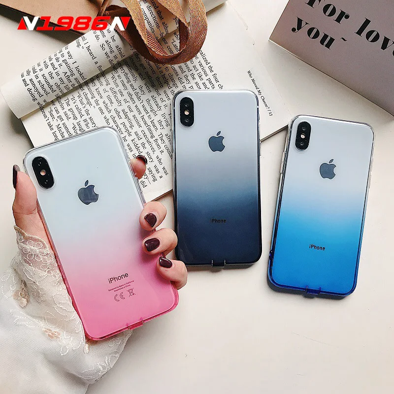 

N1986N For iPhone 6 6s 7 8 Plus X XR XS Max Phone Case Fashion Gradient Color Ultra Thin Clear Soft TPU Phone Case For iPhone XR