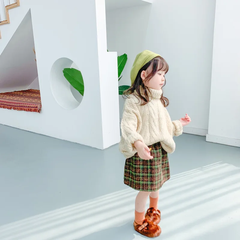 Autumn And Winter Girls High Collar Sweater Western Style Sweater Korean-style Girls High Collar Versitile Tops Solid Color