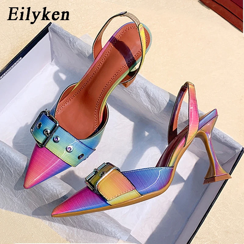 Eilyken/2021 г. Летние новые модные женские туфли на шпильке без задника с острым