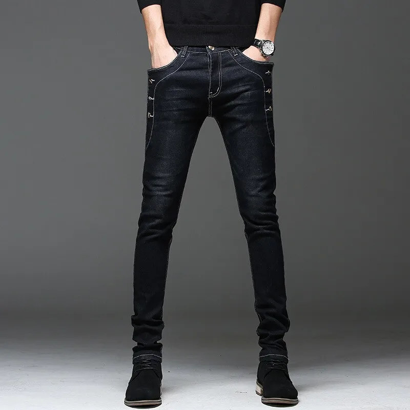 Новинка, мужские классические деловые, модные, повседневные основной цвет, узкие, маленькие, прямые, мужские брюки джинсовые брендовая одежда - Цвет: Темно-серый