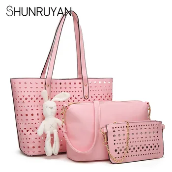 

SHUNRUYAN 3 PCS/Set Buy One Get three Bags PU Leather Handbags Women Handbag Fashion three Female Bag Solid Messenger Bag