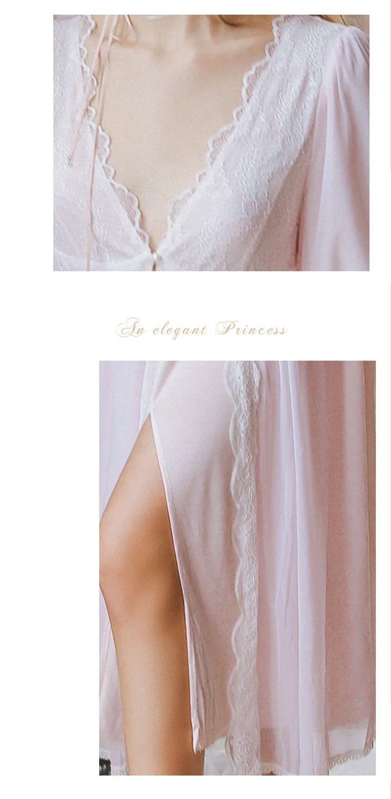 Новинка, весенне-осенняя женская ночная рубашка, 100 хлопок, длинный рукав, сексуальный v-образный вырез, милое кружевное Королевское белое розовое платье принцессы, ночная рубашка