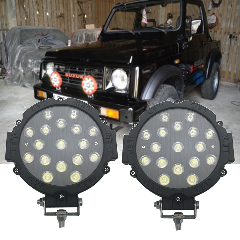 2X 7 inch 7'' 51w 12V 24V led work light bar black red 4x4 offroad car spot Flood beam for J eep truck Auto 4X4 ATV Boat |