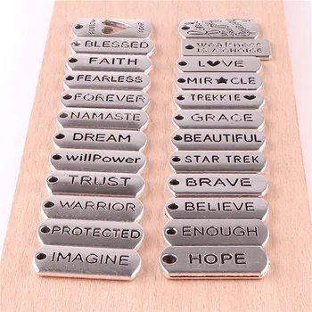 

10pcs Faith Dreams Inspiration Words Rectangle Tag Charms Alloy Silver Jewelry Findings 8*21mm