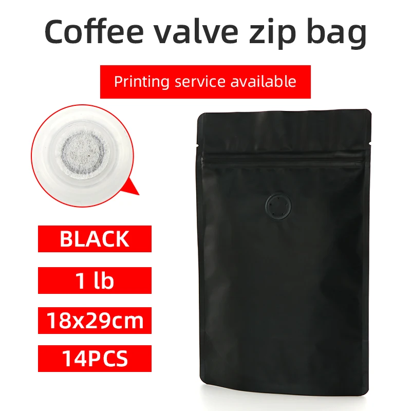 14pcs 1 pound 500g matte black coffee bean pouch one side degassing valve bag stand up zip | Дом и сад