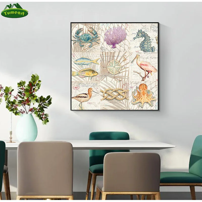 Ocean Theme Canvas Prints Sea Animal Octopus Turtle Seahorse Whale Marine Life Wall Art Pictures Custom Posters Bathroom Decor | Дом и сад