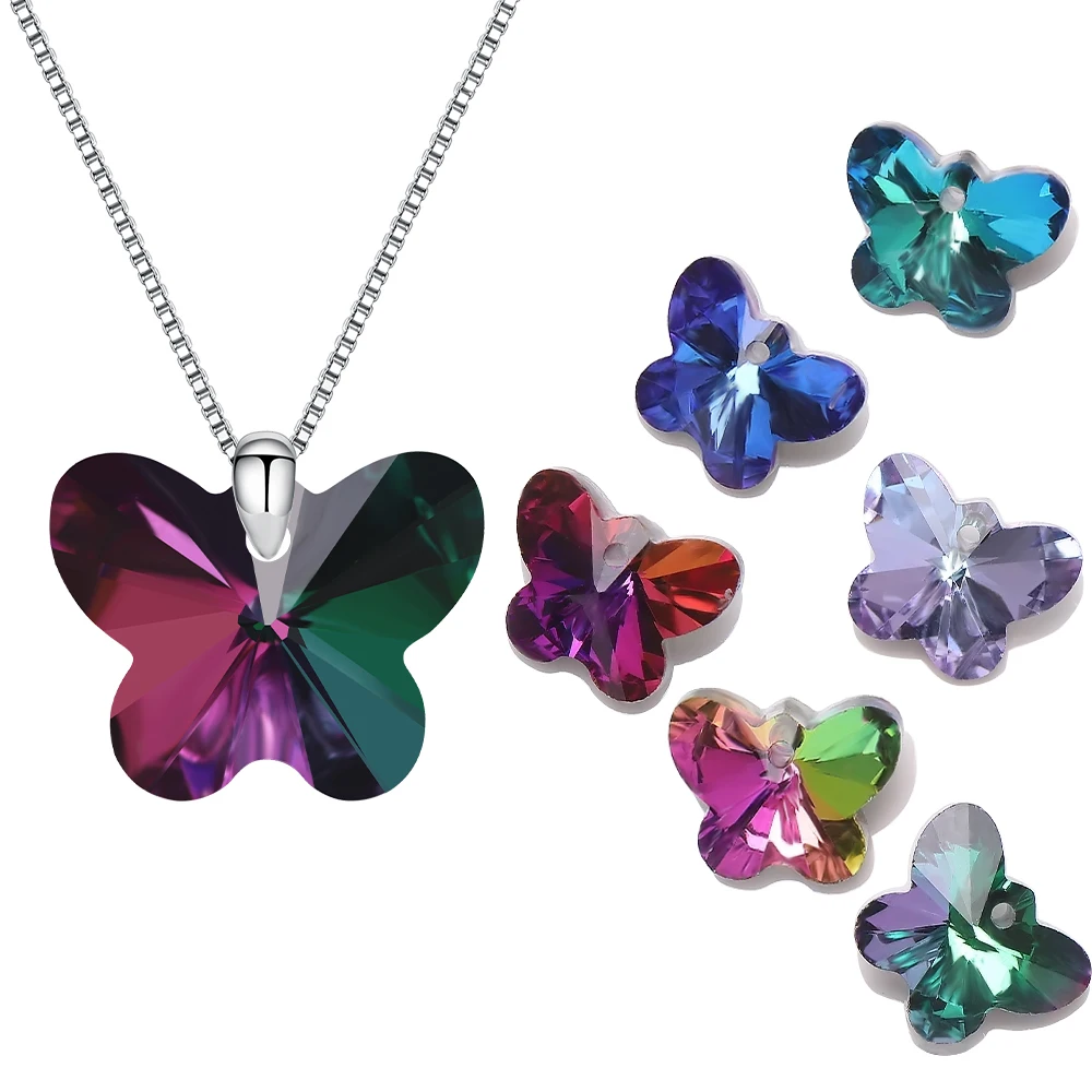 

20pcs/lot 14mm Multicolor Butterfly Pendant Glass Beads Crystal Charms For Women Jewelry Making Necklaces DIY Earring Findings