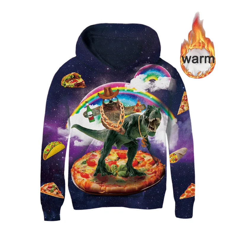 

Boys Girls 3D Hoodie Funny Dinosaur Pizza Animal Print Long Sleeve Warm Pullover Sweatshirt Unisex Children Hooded Tops 5-13Y