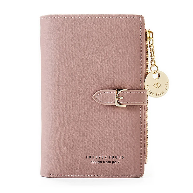 Dark Pink Яркие женские кошельки для монет, милые кошельки для девочек, металлический кулон, двойной короткий кошелек, женский элегантный маленький клатч, чехол для карт, для студентов - Цвет: Dark Pink