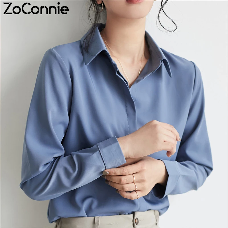 2020 Printemps Ete Femme Blouses A Manches Longues Femmes Top En Mousseline Lache Chemise Chemisier Dames Bleu Blanc Blusas Chemises De Bureau Aliexpress