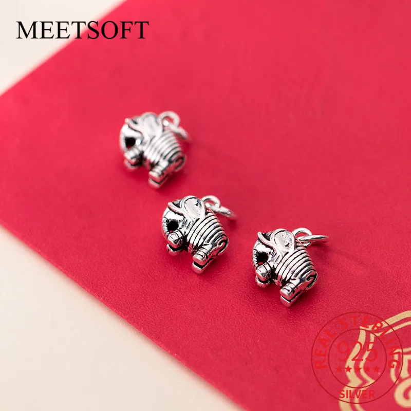 

MEETSOFT Vintage 925 Sterling Silver Elephant Animals Charms of DIY Handmade Jewelry Necklace Bracelect wholesale Accessory
