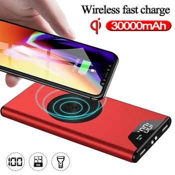 

Portable 30000mAh Wireless Charger High Capacity Power Bank Ultra Thin Fast Charging LED Light Digital Display Power Bank