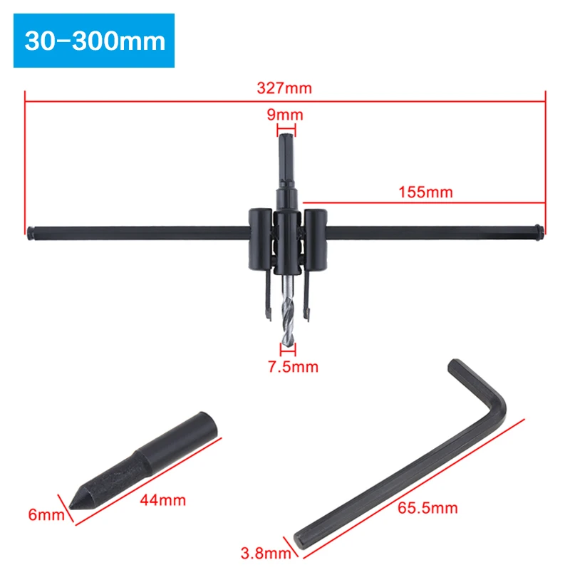 30-120/200/300mm Alloy Steel Circle Hole Saw Drill Bit Adjustable Aircraft Type Cordless Wood Cutter Tool Kit for Woodworking