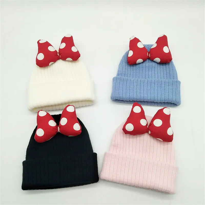 

Big Dot Bowknot Baby Hat Cute Kids Girls Cap Autumn Winter Outdoor Warm Knitted Beanie hat