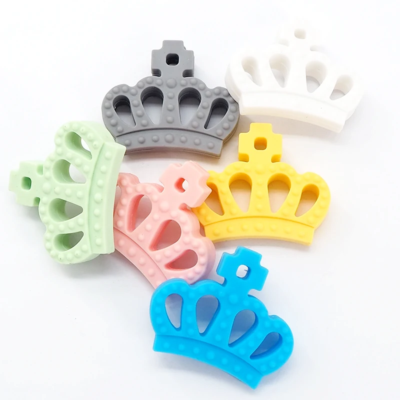 

Chenkai 50PCS BPA Free Silicone Crown Shaped Teethers Food Grade For Baby Dummy Chewable Nursing Pacifier Chain Accessories