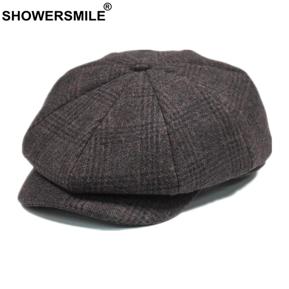 SHOWERSMILE из твида клетчатая с закруглёнными краями и пуговицей сверху Кепки шерсть